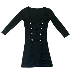 Y2K “Jane Norman” Black Napoleon Style Button Quarter Sleeve Top